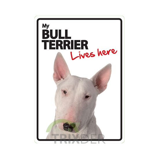 Señal A5 'Bull Terrier - Lives Here', 14.8 x 21 cm