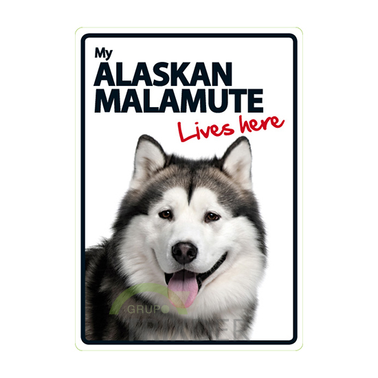 Señal A5 'Alaskan Malamute-Lives Here', 14.8x21cm 