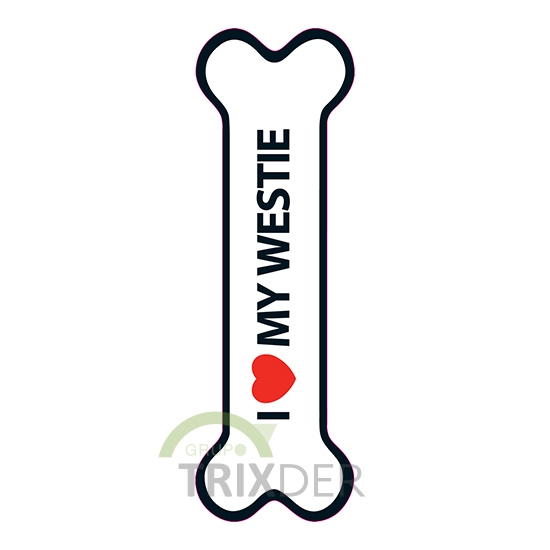 Señal-Hueso Magnético 'I Love My Westie', 15.5x5cm